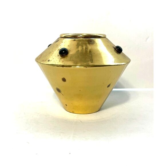 Vintage Bombay Company Brass Planter MCM Boho Flared Shape Glass Accents - Picture 4 of 9
